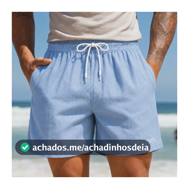 Bermuda Linho Masculina Mauricinho Praia Social Casual Verao Azul Celeste Liso G