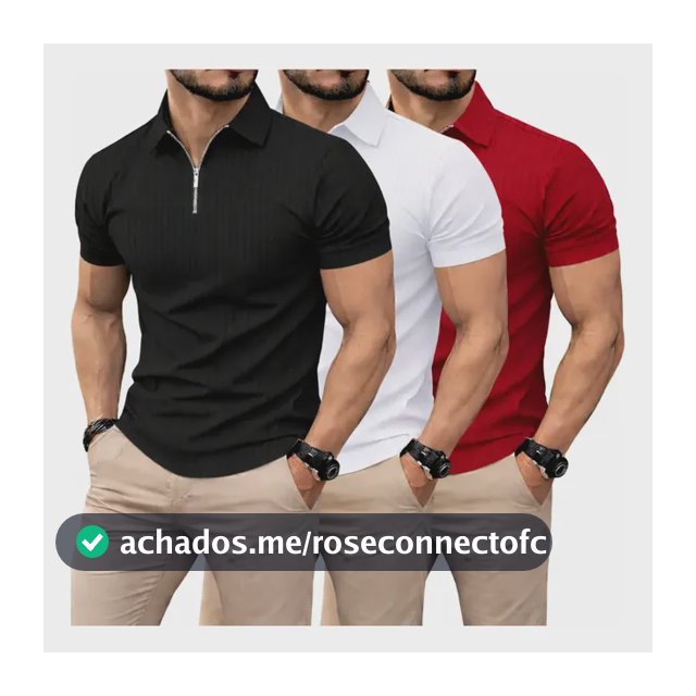 Kit 3 Camiseta Polo Manga Curta Com Zíper Masculina Canelada