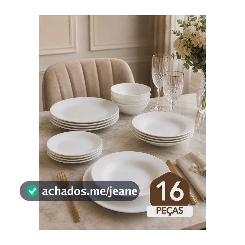 Aparelho De Jantar Kit Com 16 Peças em Vidro Branco Jogo Pratos Raso Fundo E Bowl Opalino Mesa Resistente Luxo