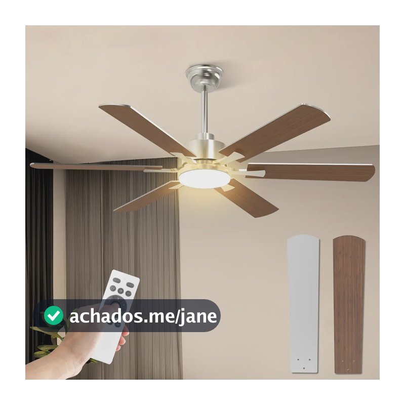 Ventilador de Teto FANSVENTO 52" com Luz LED e Controle Remoto, Marrom Silencioso