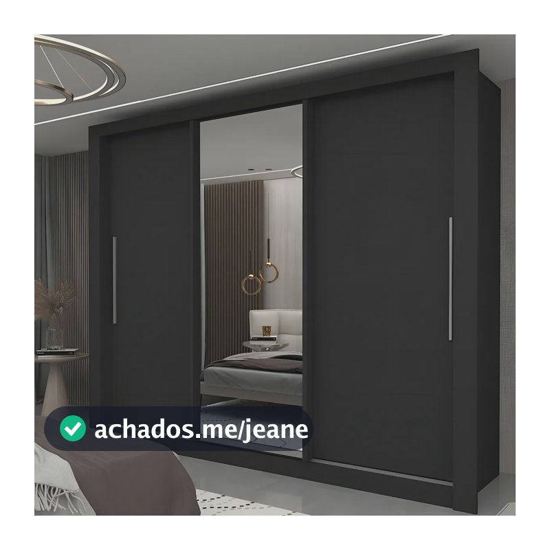Guarda-roupa Casal 3 Portas Preto com Espelho Milão Yescasa MDF