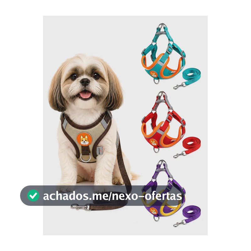 Coleira Peitoral para Cachorros e Gatos Design Ergonômico Faixa Reflexiva Com Guia de Passeio Colete Pet Respirável Antipuxão Marrom S