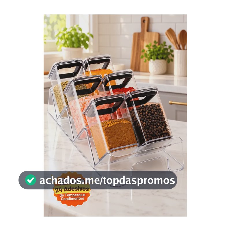 Porta Temperos Hermético Organizador 7 Peças Com Etiquetas Transparente