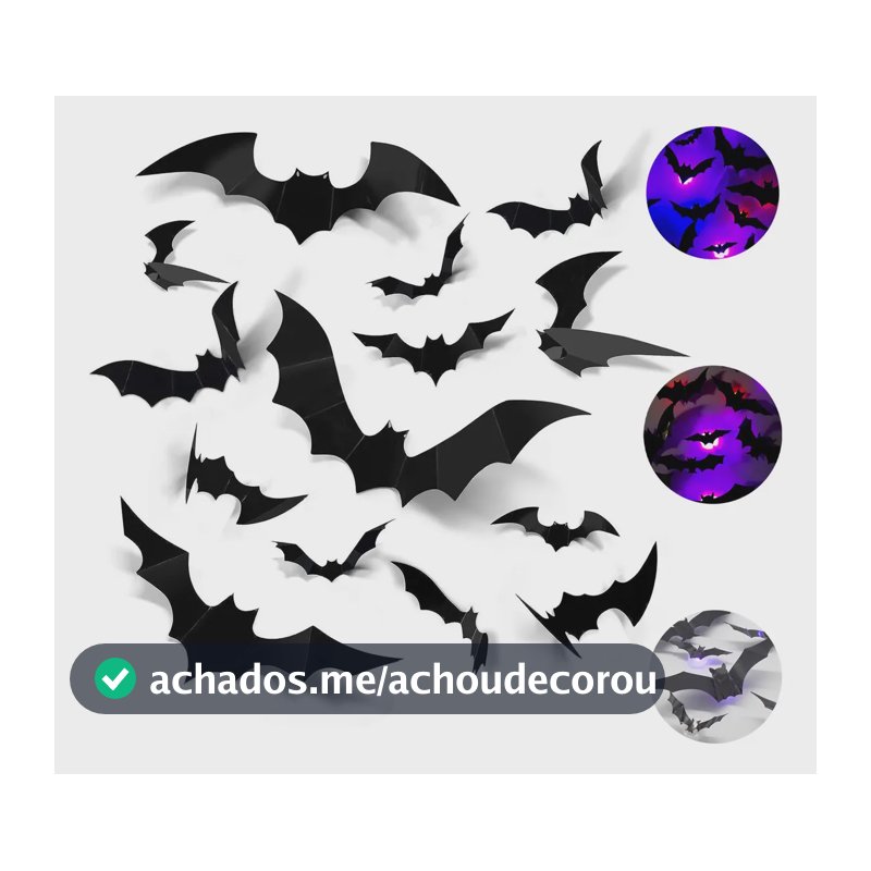 Decoração Halloween Morcegos 3d Com Led, 24 Peças