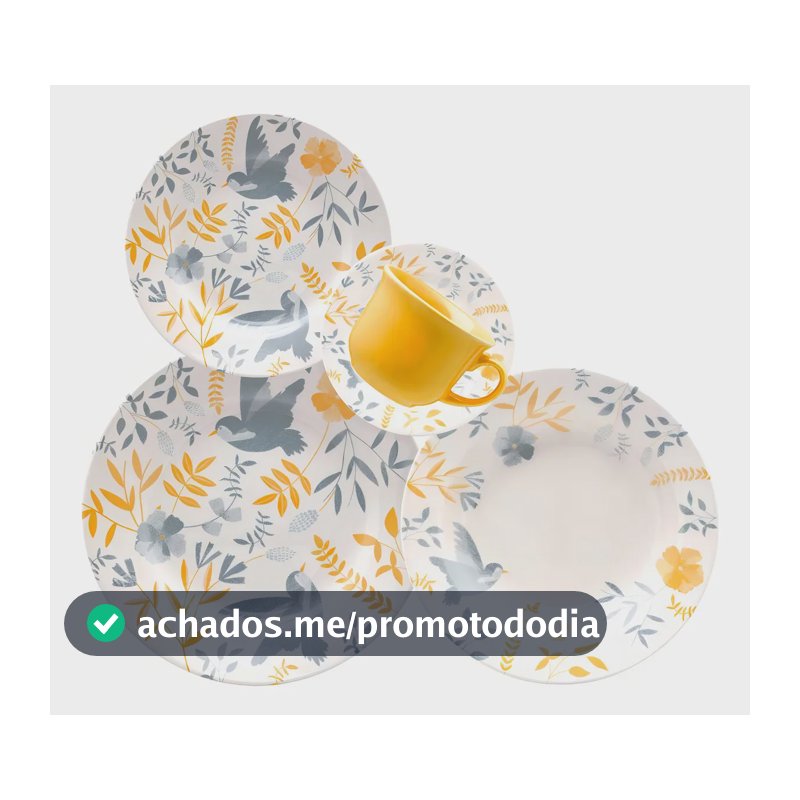 Jogo de Jantar e Chá 20 Peças Biona Donna Cerâmica Amarelo Florido