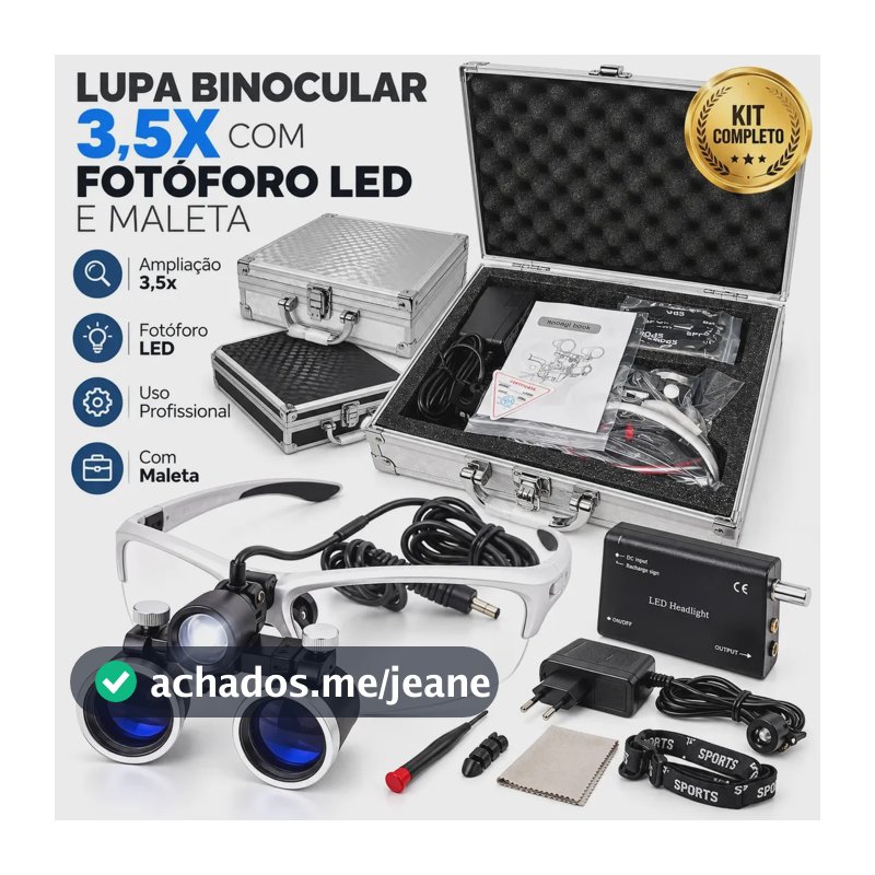 Lupa Odontológica Binocular 3,5x com Fotóforo LED Profissional Dentista Endodontia Restauração 320-420mm Bivolt Óculos Lupa Cirúrgica com Maleta - Holotv