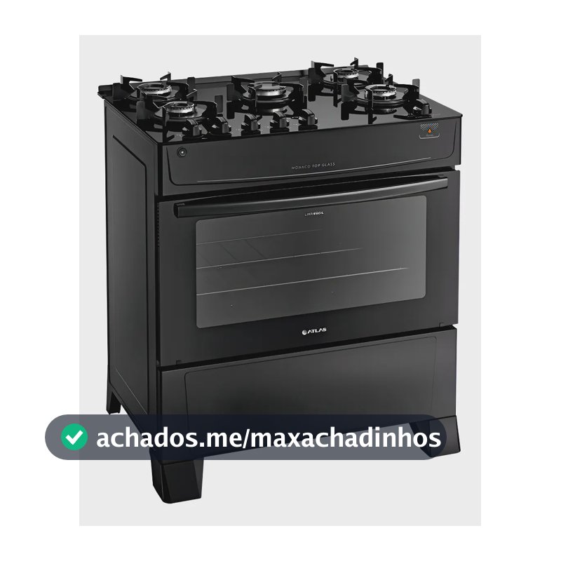 Fogão Atlas 5 Bocas preto Mônaco Top Glass com Acendimento automático