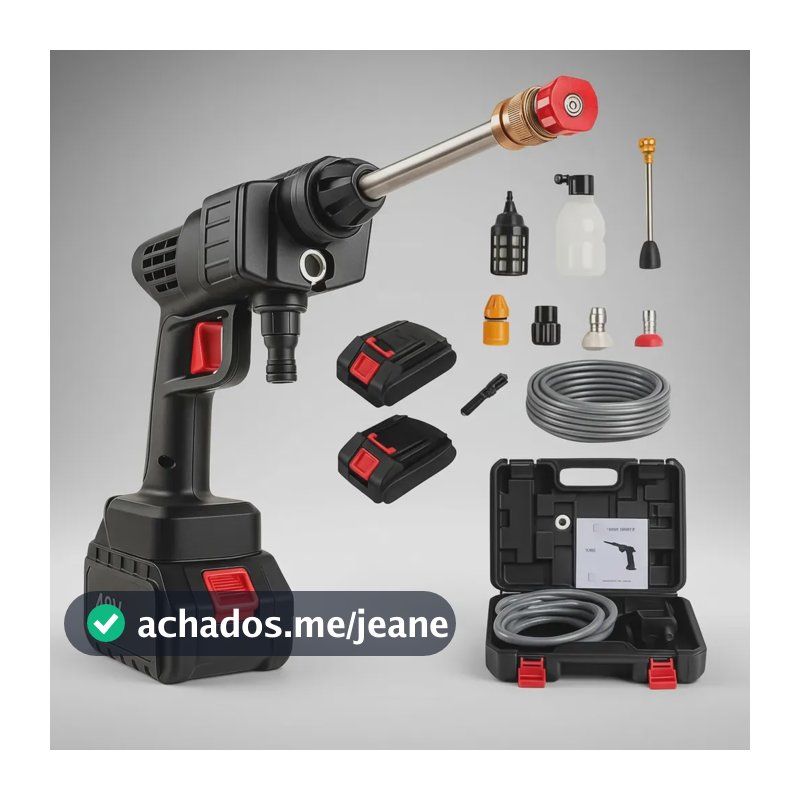 Lavadora Lava Jato Portátil Alta Pressão 2 Baterias + Maleta Preto 50 Hz X 60 Hz