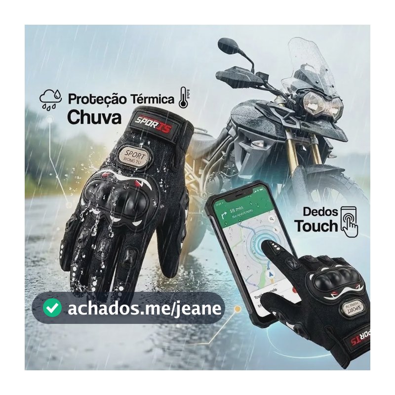 Luva Moto Motociclista Touch Impermeável Motoqueiro Preta Preto Unico