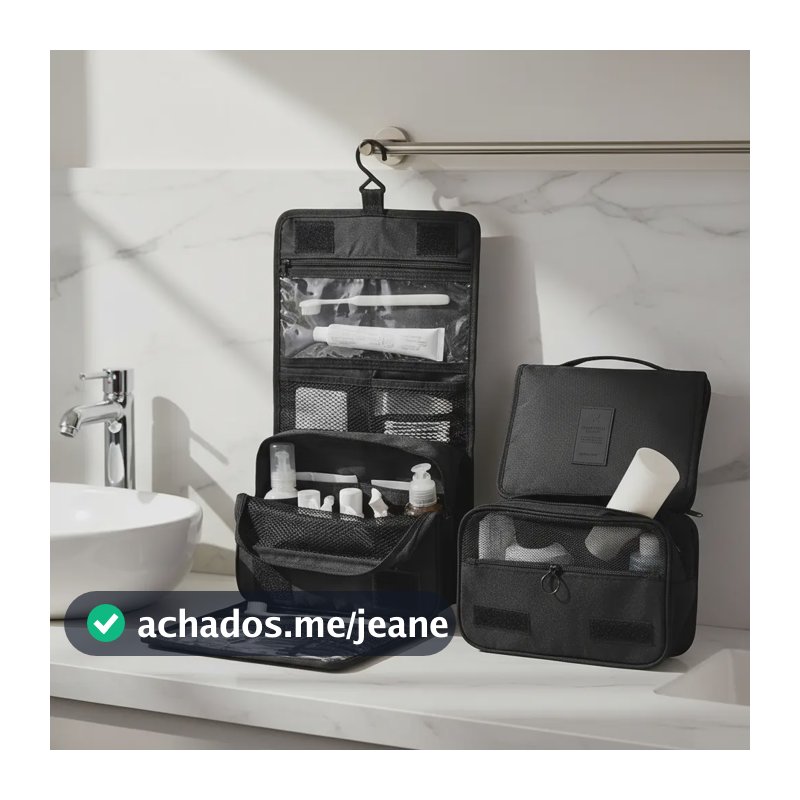 Necessaire Masculina Feminina Bolsa Organizadora Mala Viagem Preto Lisa