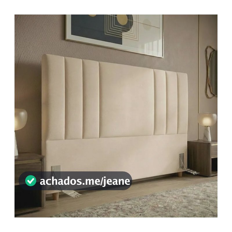 Cabeceira Listrada Casal 1,40 Cama Box Estofado Luxo Premium Bege