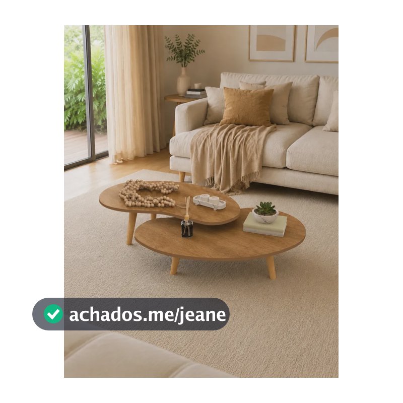 Kit Mesas De Centro Orgânicas Para Sala Mesa De Centro Dupla Freijó 72,5x40cm Com Pés De Madeira