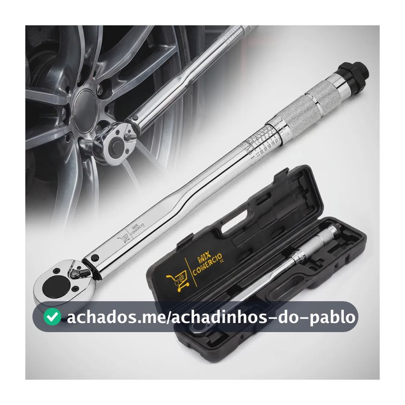 Torquímetro de Estalo Click 1/2 Pol Reversível Ajustável Bidirecional com Estojo 28 a 210 Nm 2,8 a 21 kgf.m Profissional Alta Precisão para Torque Automotivo Mecânica Oficina Rodas Motor Suspensão