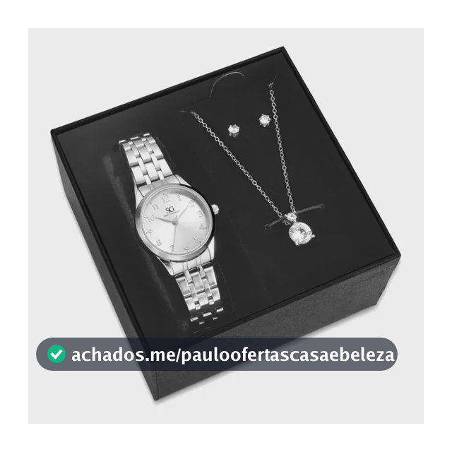 Kit Relógio Colar Brincos Prata Feminino Saint Germain 28 Mm Prateado