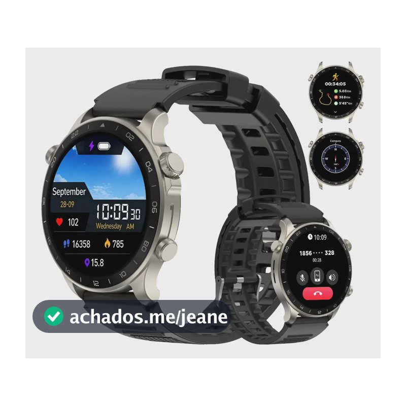 Relógio Smartwatch Peje G13 Smartwatch GPS 1.43 Amoled 3ATM À Prova D'água 2 Pulseiras 5.3 Bluetooth Chamadas 120+ Modos Esportivos Masculino E Feminino Para Android Ios Preto Silicone Prateado