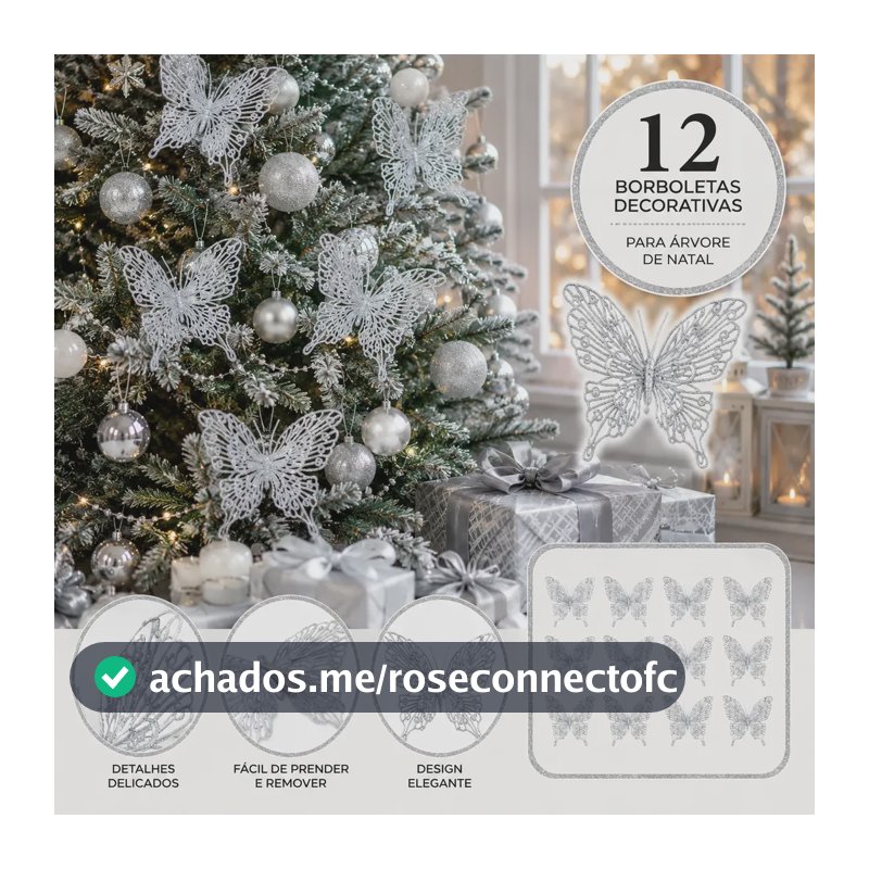 Kit 12 Borboletas Adesivas Decoração Parede Bolo Aniversário Prata