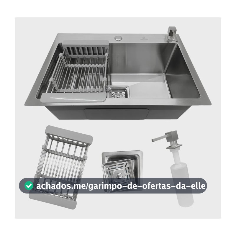 Cuba Pia Cozinha Gourmet Quadrada Aço Inox 304 Escovada 60x40cm com Acessórios Stillus Home
