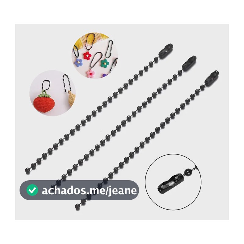 1000 Unidades Canoa + Corrente De Bolinha Para Chaveiro 12cm Preto