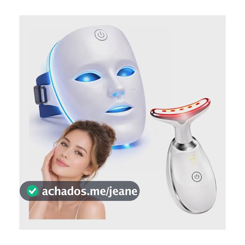 Kit Máscara Led 7 Cores Fototerapia + Massageador Facial 127/220v
