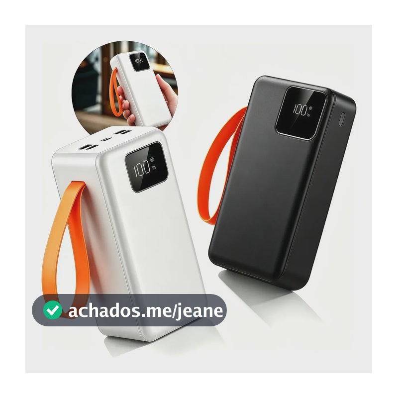 Carregador Portátil Power Bank 50000mah Usb Com Cabo Turbo Preto