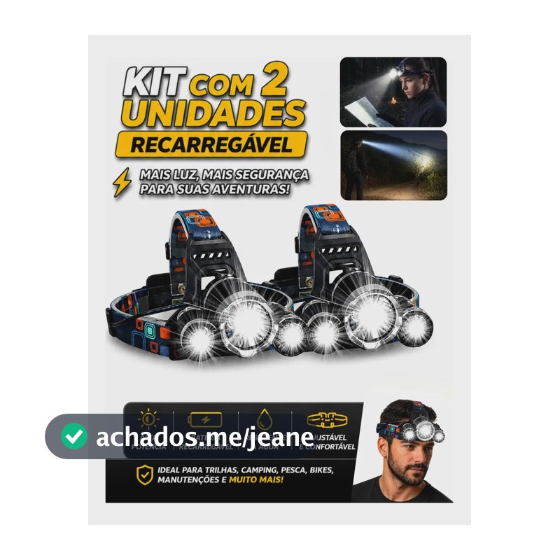 Kit 2 Lanterna De Cabeça Led Recarregável Farol Bike 3 Leds T6 Zoom 300m Alta Potência Pesca Trilha Camping