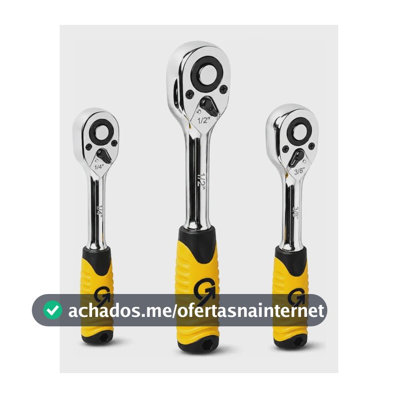 Kit 3 Chaves Catraca Reversível Profissional 1/2 1/4 3/8 Cromo Vanádio Alta Resistência Ferramentas Chrome Vanadium Mecânica Automotiva Universal IGS Imports