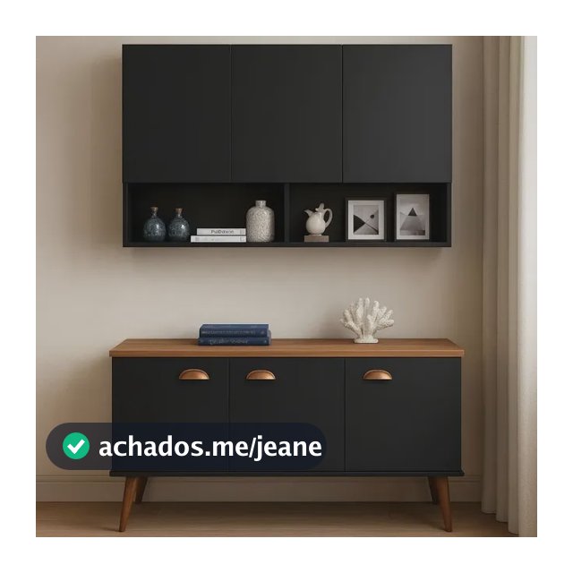 Kit Armário Aereo 3 Portas + Balcão Cozinha 3 Porta Compacto Preto