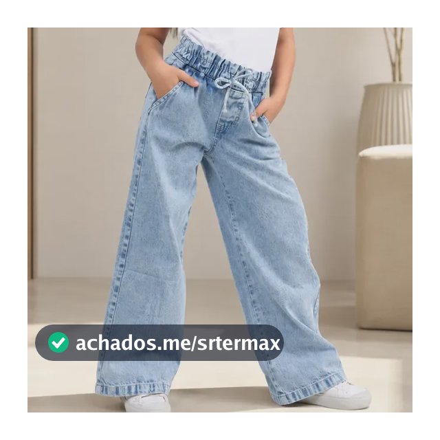 Calça Jeans Wide Leg 100% Algodão Infantil Elástico Clochard