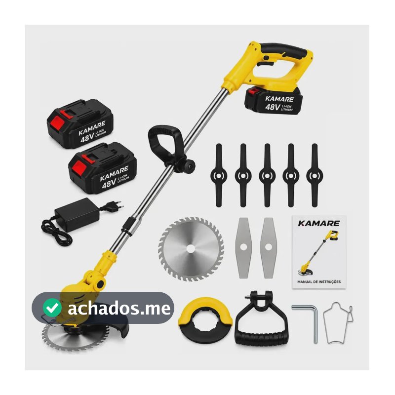 Roçadeira Eletrica cortador de grama 48V Bivolt 2 baterias portátil sem fio