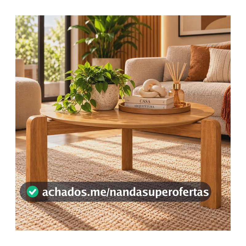 Mesa De Centro Redonda Austria 70cm Marrom