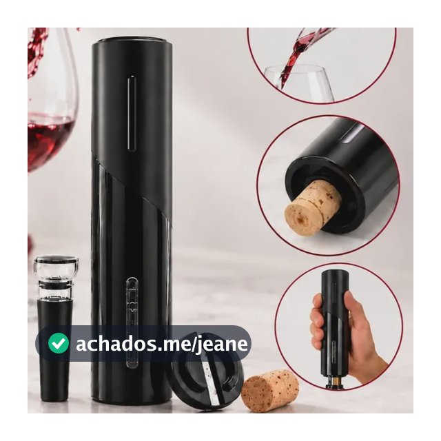 Abridor De Vinho Elétrico Usb Recarregável Saca Rolha Preto