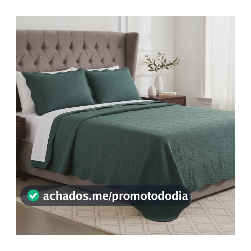 Kit Colcha Opala Camesa Microfibra Queen 2,40x2,60m  Verde Verde Textura Delicada
