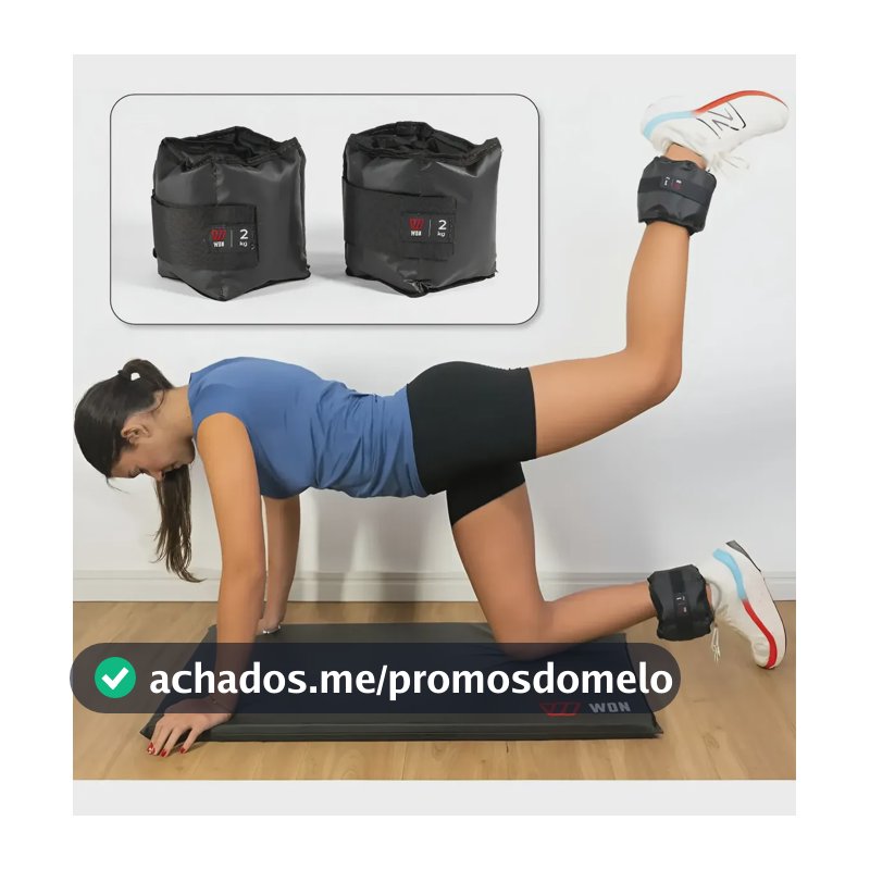 Par Caneleira Tornozeleira de Peso 2 kg WON Preto Fitness Academia Musculação Treine em Casa
