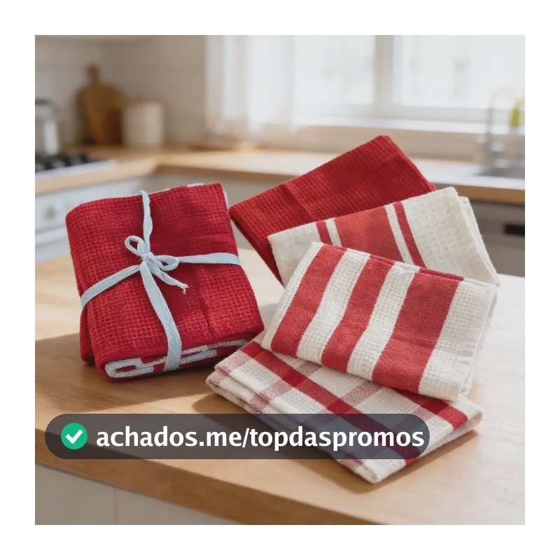 Kit 4 Panos Prato Copa Algodão 60x40cm- Atoalhado Vermelho E Branco Listras