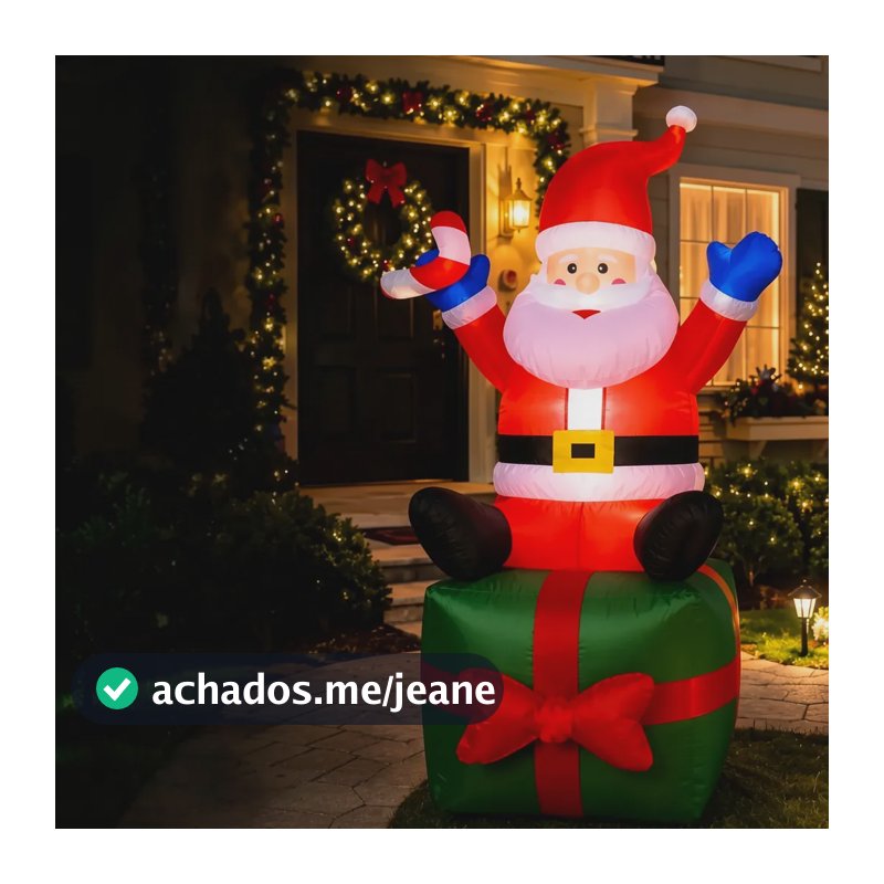 Papai Noel Inflável Gigante 1,90m Boneco Decoração De Natal Vermelho 127/220v