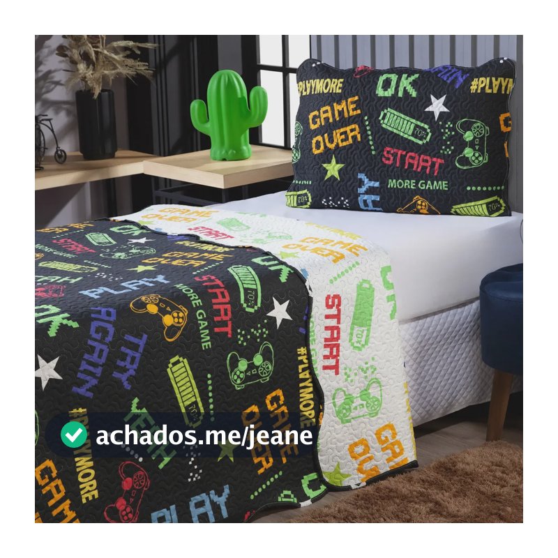 Kit Cobre Leito Solteiro 2 Pçs Dupla Face Estampado 200 Fios Cor Game Estampa