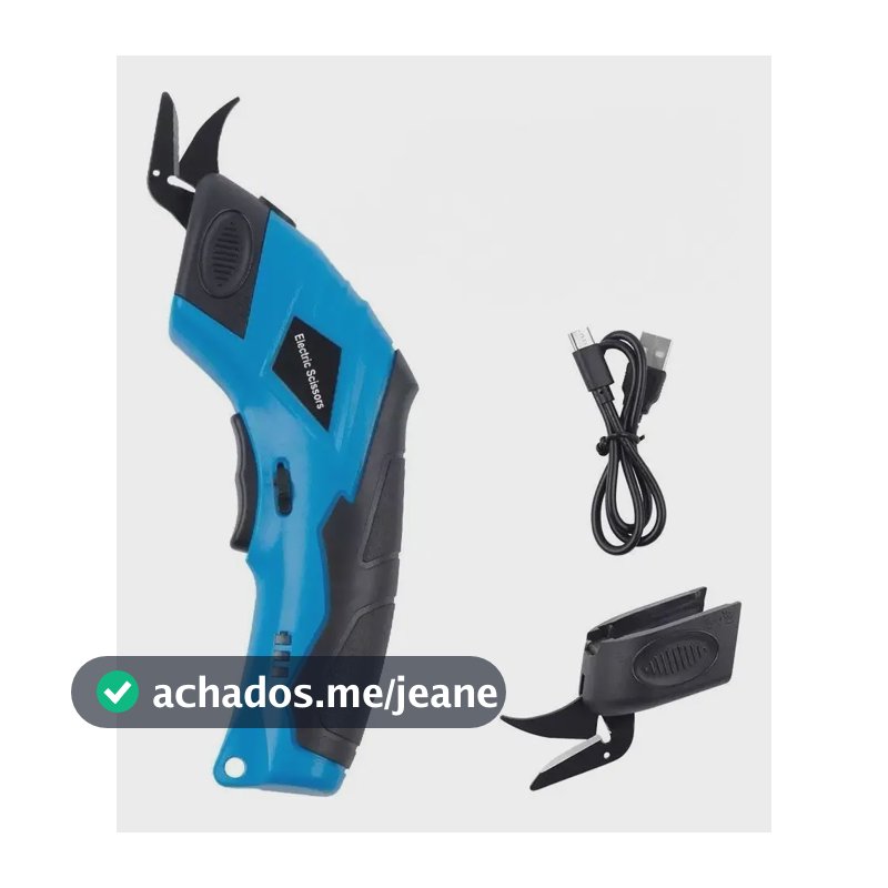 Tesoura Elétrica Para Cortar Tecido Couro 2 Lâminas Azul Azul