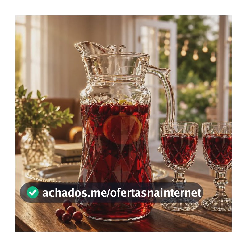 Jarra Diamante 1,8l Vidro Cristalino Transparente Design Moderno Elegante Água Suco Mesa Cozinha M&k Home Store