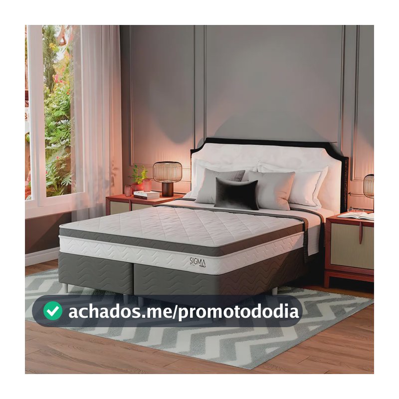 Cama Box Queen Modern Sigma Branco com Colchão Molas Ensacadas Euro Pillow