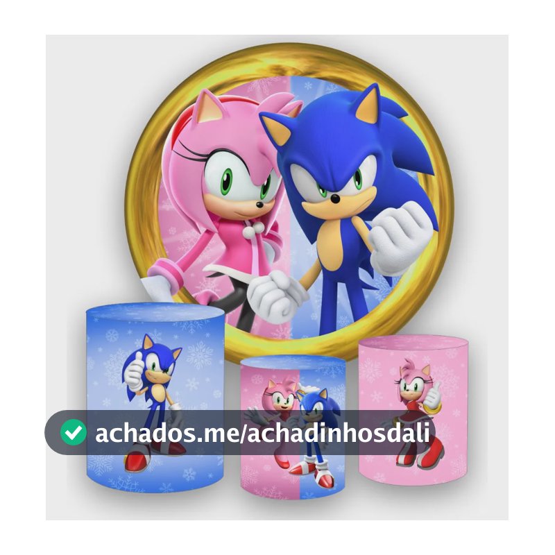 Kit Painel Redondo + Cilindros Tema Sonic E Amy Jogo