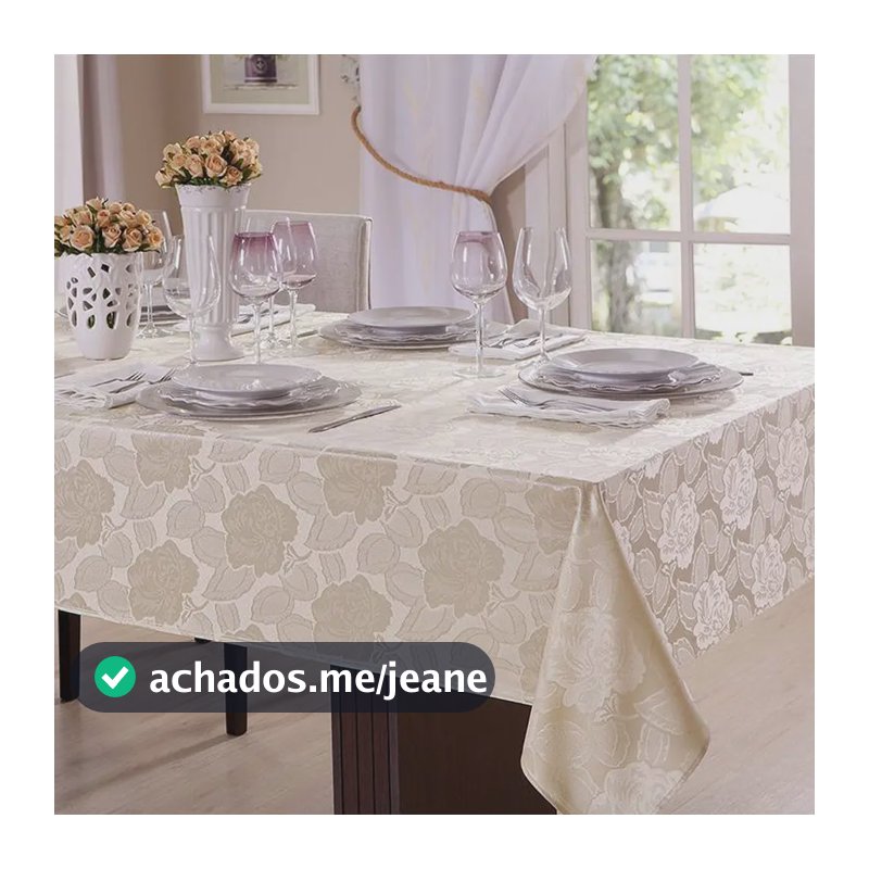 Toalha De Mesa 6 Lugares Jacquard 200x135cm Admirar Cor Champanhe