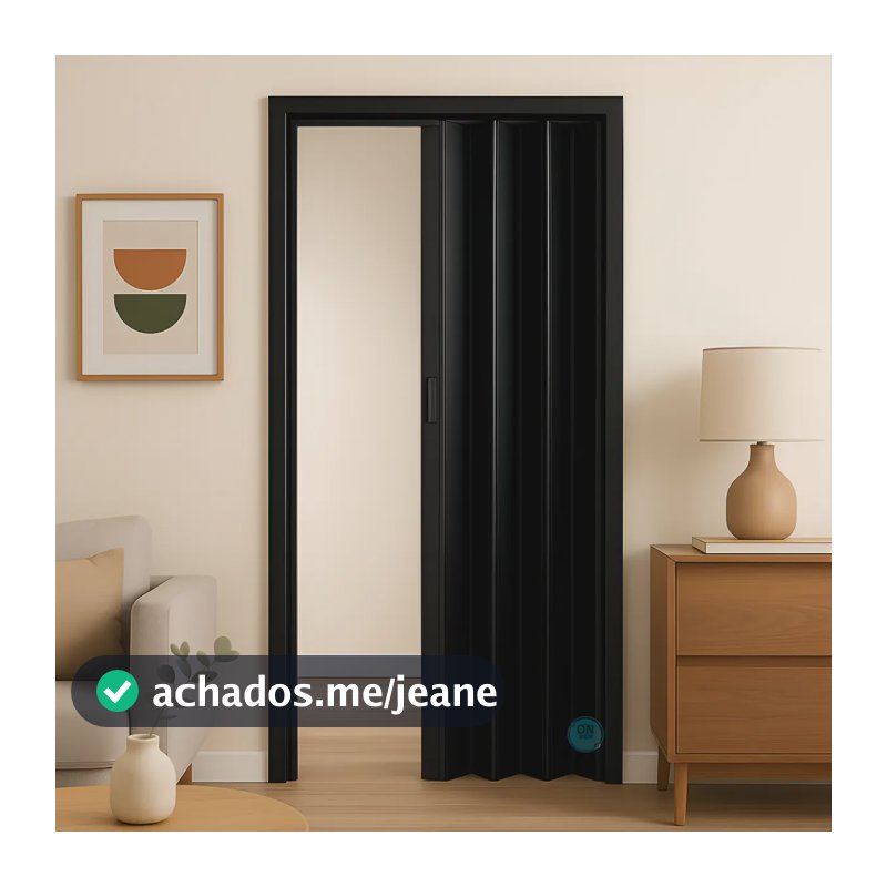 Porta Pvc Sanfonada De Correr 210cmx72cm Preta Para Banheiro Preto