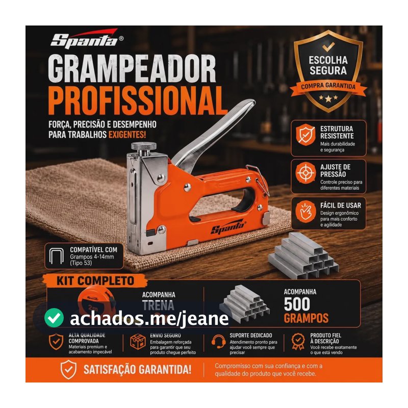 Kit Grampeador Manual Sparta Profissional Trava De Segurança