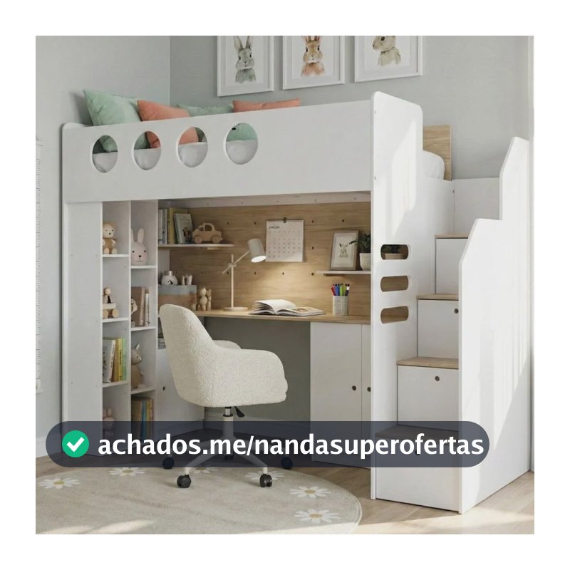 Cama Alta Office Com Armários Baixos Star Maker Casatema Branco/itapoã