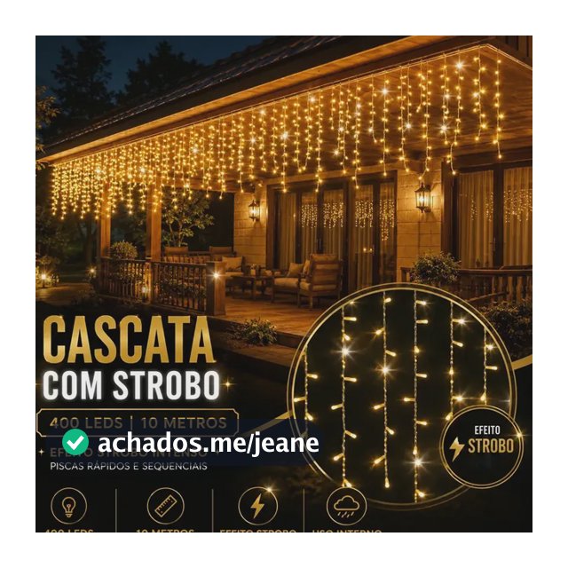 Pisca Cascata 400 LED Com Efeito Flash Strobo 10m Proteção IP44 Prova D'água Luz Branco Quente Decoração Natal