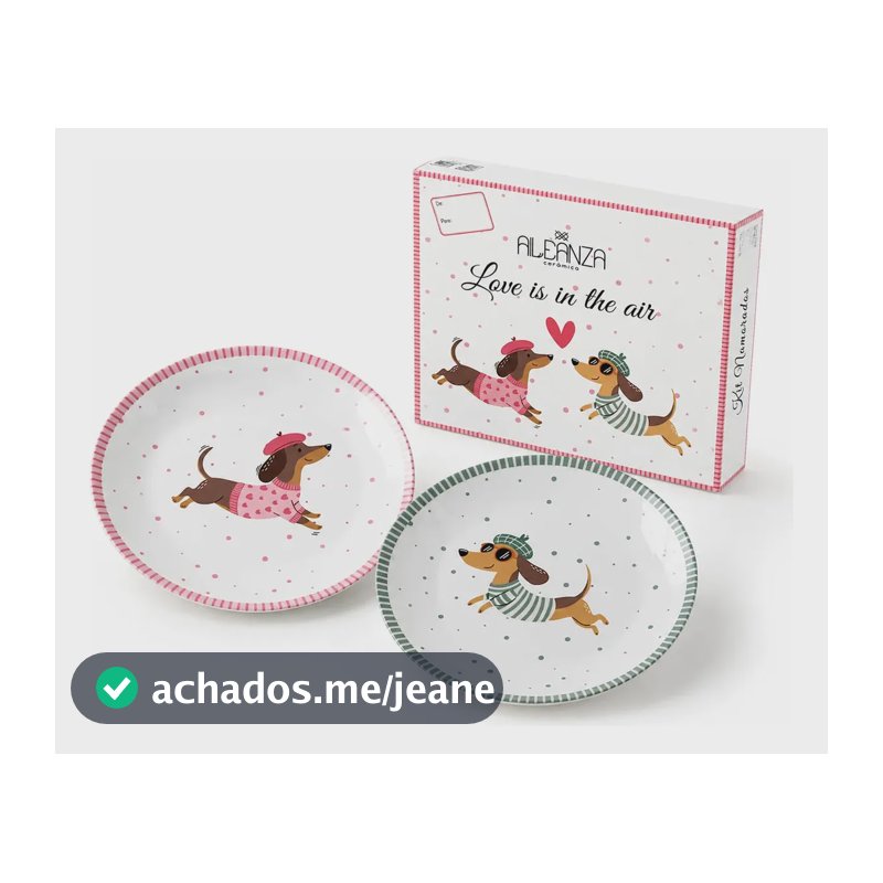 Conjunto Prato Sobremesa 2 Pçs Love Is In The Air Branco Estampado