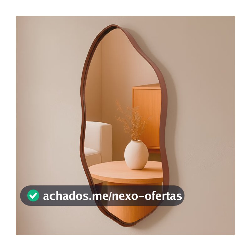 Espelho Orgânico 60x40 Decorativo Moldura Couro Moderno Sala Quarto Banheiro