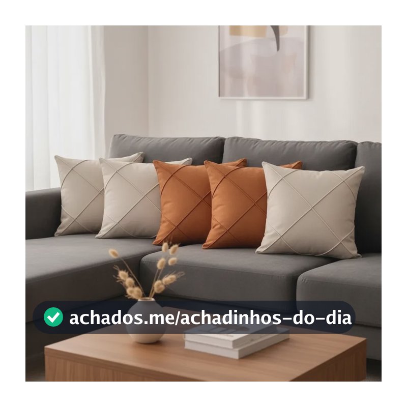 Kit 4 Capa Almofada Suede Drapeada Toque Macio Luxo Bege / Terracota Liso