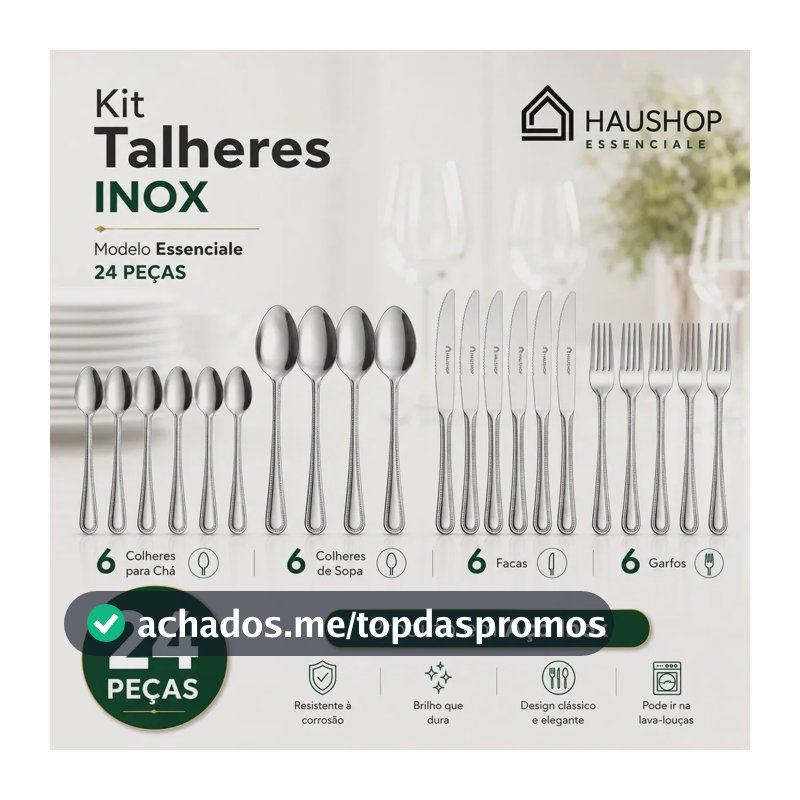 Faqueiro Inox 24 Peças Essenciale Haushop Jogo De Talheres Conjunto Mesa Posta Premium Resistente