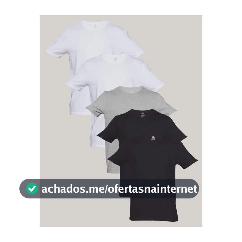 Kit Com 5 Camisetas Básicas Slim Masculina Hering Preto, Branco E Cinza Liso G